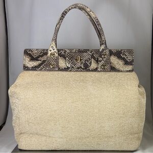 Love Moschino Brown and Cream Wool Snake Doctor Kelly Tote Satchel Bag